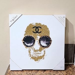 Chanel Metallic Glitter Skull Canvas Wall Art Decor Size 14x14